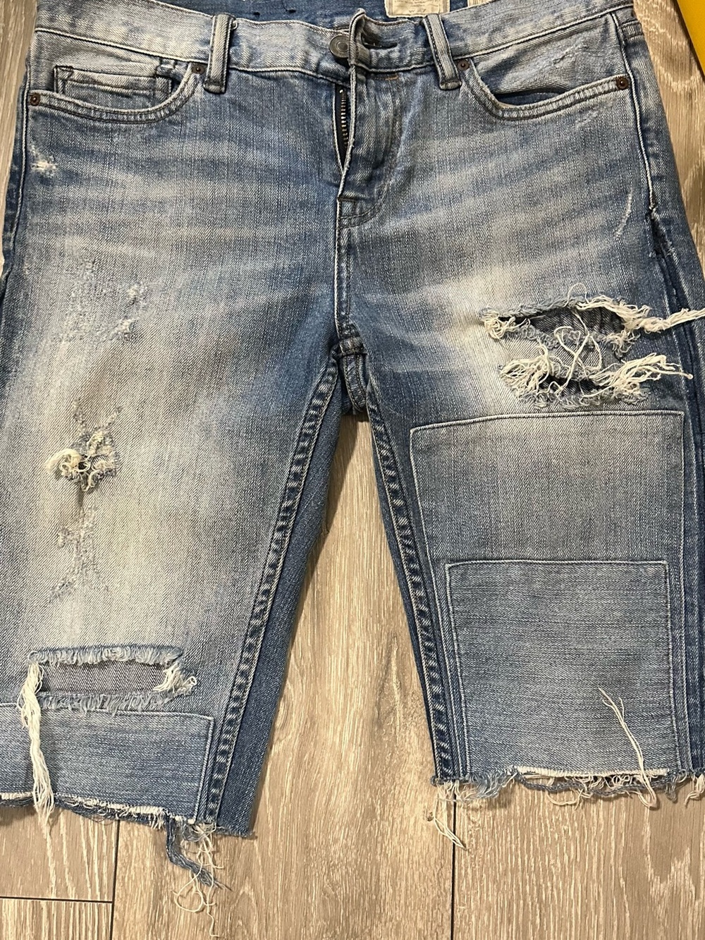 AllSaints Light Blue Distressed Denim Shorts